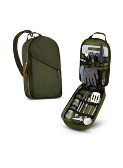 Arabest Camp Kitchen Cooking Utensil Set Travel Organizer Grill Accessories Portable Compact Gear for Backpacking BBQ Camping Hiking Travel Cookware Kit Water Resistant Case (Green 13 Piece Set)  - Image 1