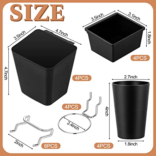 Jinei 12 Pcs Pegboard Bins and Cups with Hooks and Loops Peg Assortment Organizer Accessories Various Tool Organizer Pegboard Basket Set for Garage Workshop Workbench Office(Black) - Image 2