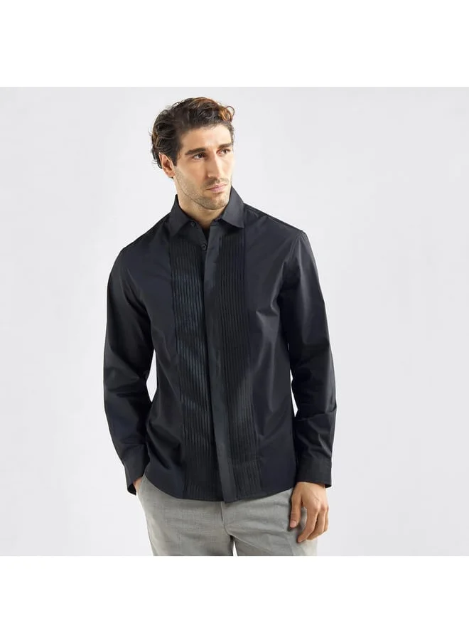 FAV Regular Fit Solid Pintuck Shirt with Long Sleeves