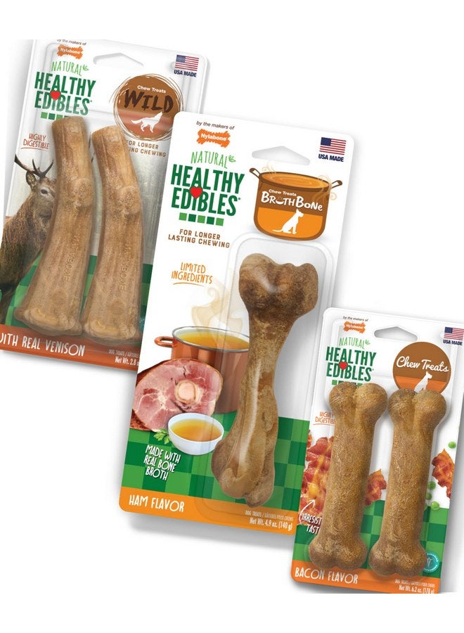 Nylabone Healthy Edibles Natural Dog Chews Long Lasting Ham, Bacon, & Venison Flavor Treats for Dogs, Medium (5 Count) - Image 1