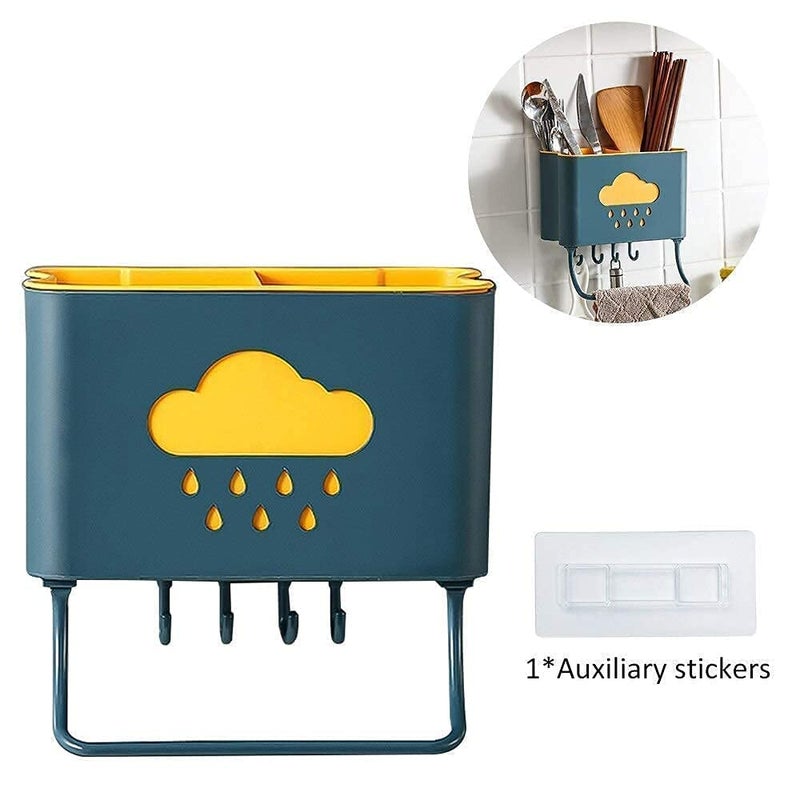 PRUTHA PRUTHA Multicolour ABS Plastic Kitchen Utensil Holder with 4 Hooks Towel Holder Wall Mounted Self Adhesive Pack of 1  - Image 4
