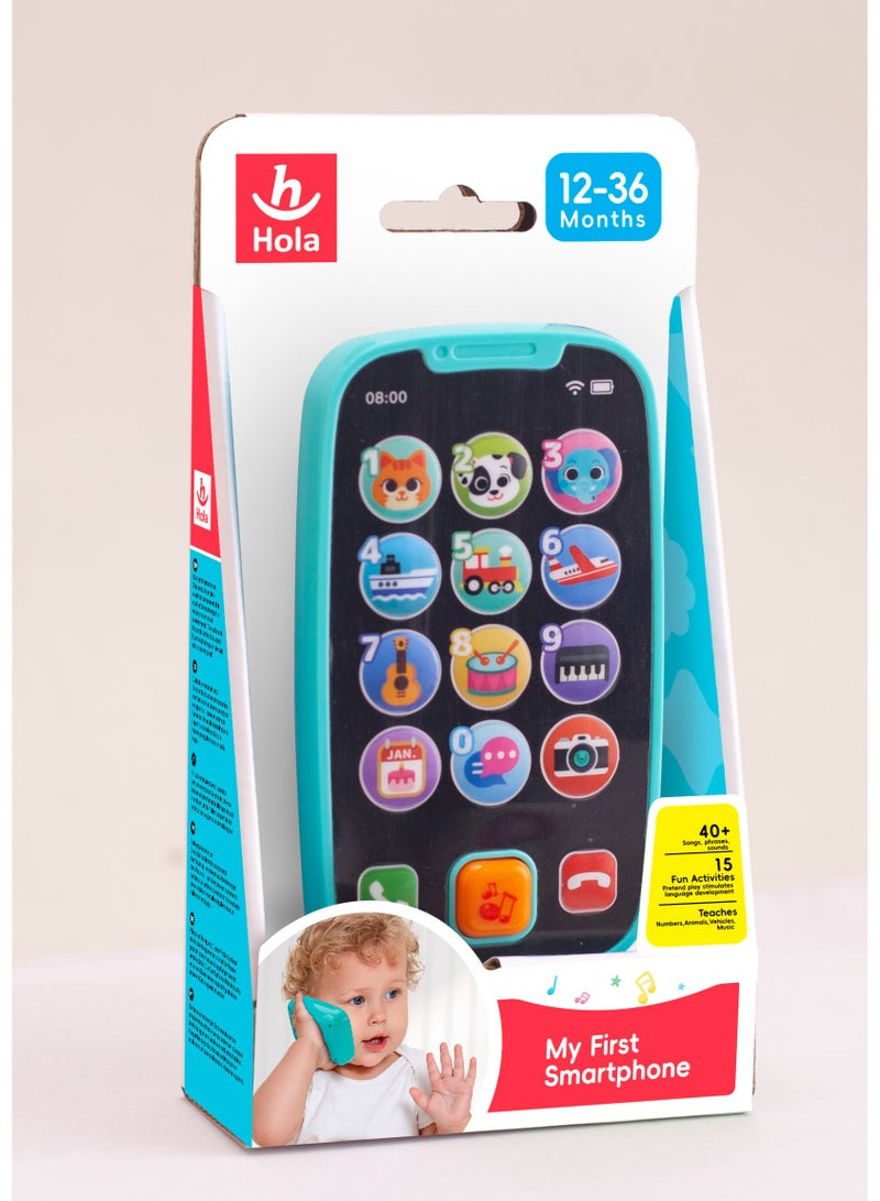 Hola My First Smartphone - Interactive Baby Phone Toy with Fun Sound Effects, Flashing Lights, 8 Melodies, Number Learning, and Durable Design for Toddlers Blue 12M+ - Image 3