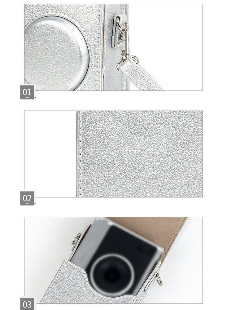 SYOSI Protective Case for Fujifilm Instax Mini EVO Instant Camera PU Leather Storage Bag with Adjustable Shoulder Strap(Silver) - Image 3