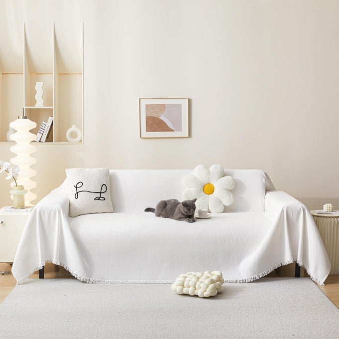 WHITE COUCH COVER CHENILLE SOFA SLIPCOVER FOR SECTIONAL SOFA COVERS WASHABLE USE THICK SOFT FABRIC COUCH COVER FOR DOGS MULTIUSE COUCH PROTECTOR FOR LIVING ROOM 71 X 118