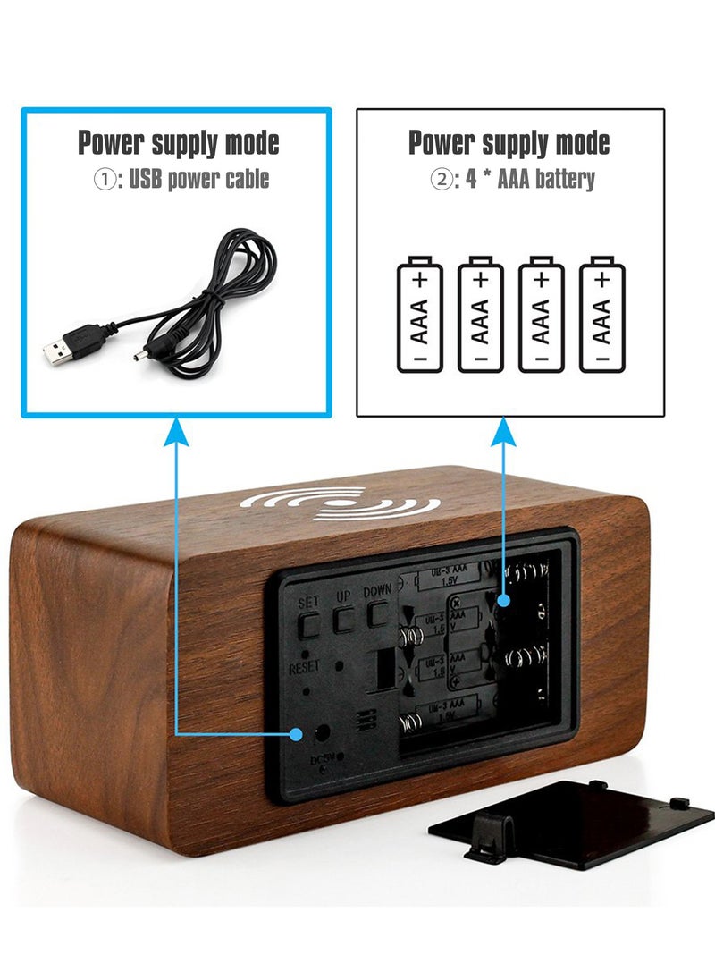 Generic ساعة منبه رقمية مع شاحن لاسلكي ساعة مكتبية LED مع عرض درجة الحرارة  - Image 4