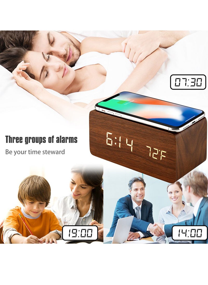 Generic ساعة منبه رقمية مع شاحن لاسلكي ساعة مكتبية LED مع عرض درجة الحرارة  - Image 5