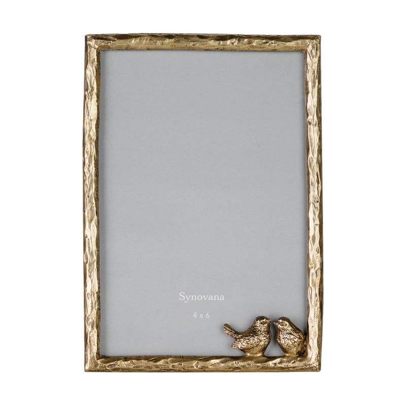 Synovana Romantic Aged Gold 4x6 Picture Frame with Lovebirds â€“ Vintage-Style Metal Photo Frame for Cherished Memories and Meaningful Gifts - Image 1