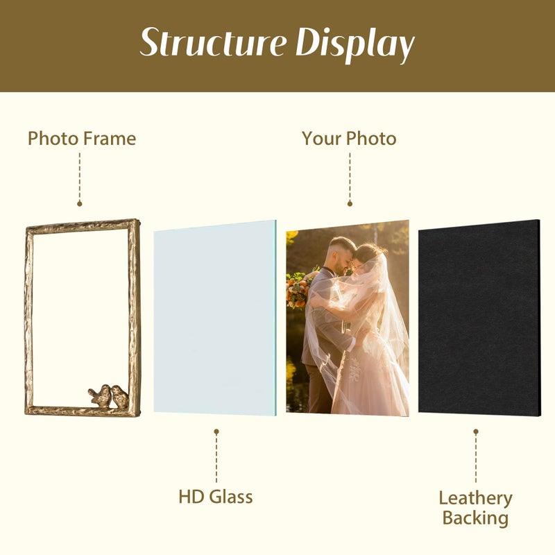 Synovana Romantic Aged Gold 4x6 Picture Frame with Lovebirds â€“ Vintage-Style Metal Photo Frame for Cherished Memories and Meaningful Gifts - Image 5