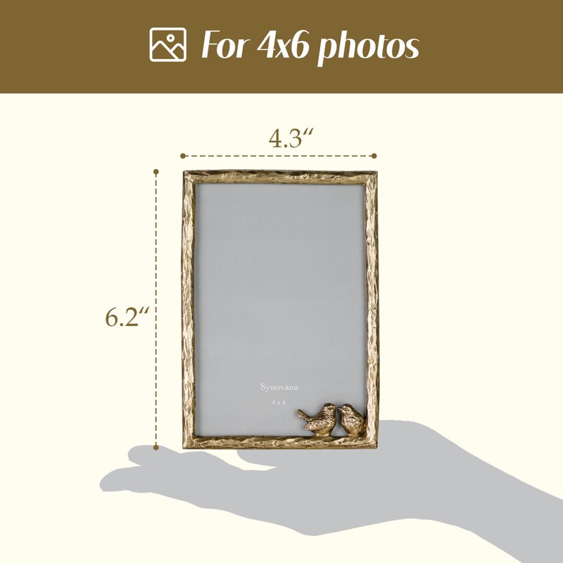 Synovana Romantic Aged Gold 4x6 Picture Frame with Lovebirds â€“ Vintage-Style Metal Photo Frame for Cherished Memories and Meaningful Gifts - Image 2