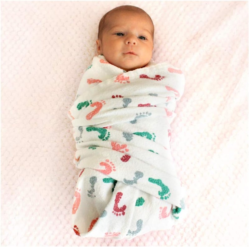 pill thing Baby Swaddle Hospital Blanket 3 Pack, Nursery Receiving Wrap, Unisex Boy Girl, 100% Soft Cotton Swaddles Newborn for Comforting or Photoshoot, Durable Hospital Quality Large Size (Baby Feet, 3 Pack) - Image 1