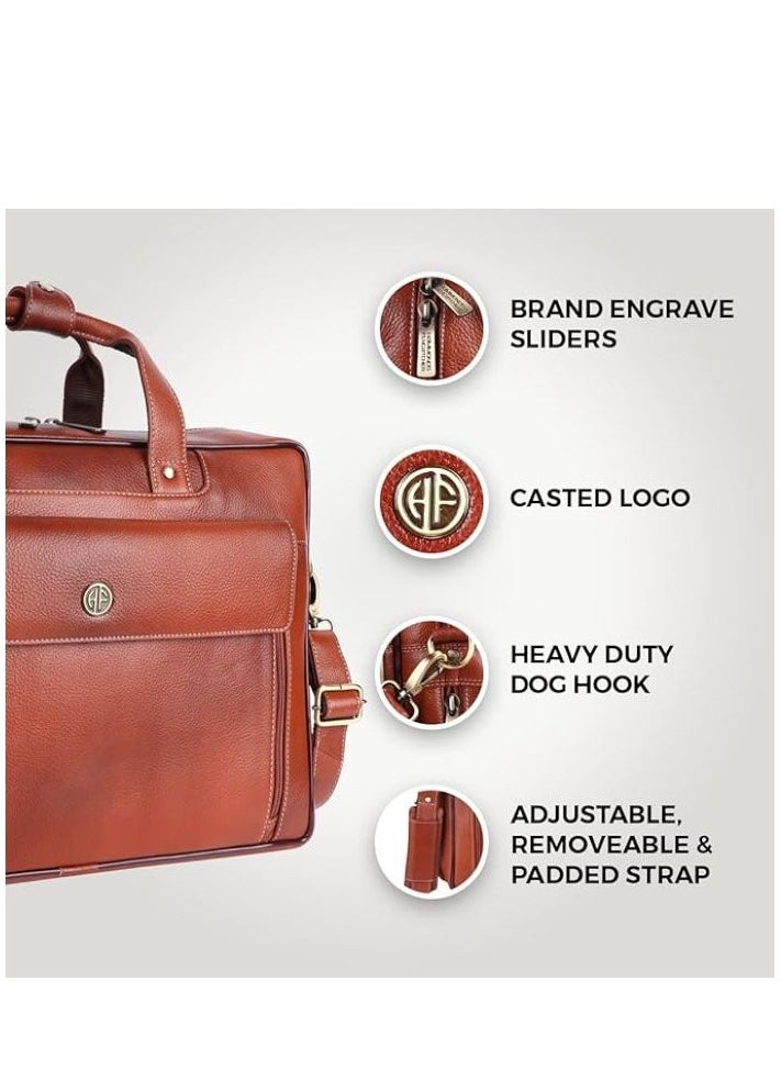 HAMMONDS FLYCATCHER - Original Bombay Brown Leather 15.6 inch Expandable Laptop Messenger Bag LB150 - Image 1