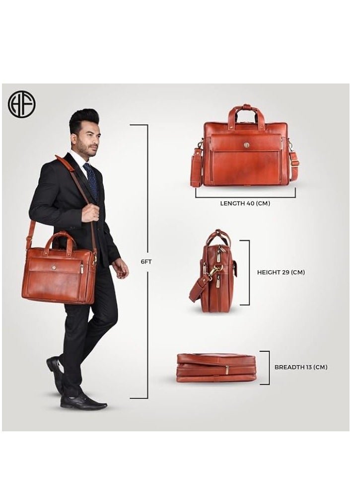 HAMMONDS FLYCATCHER - Original Bombay Brown Leather 15.6 inch Expandable Laptop Messenger Bag LB150 - Image 1