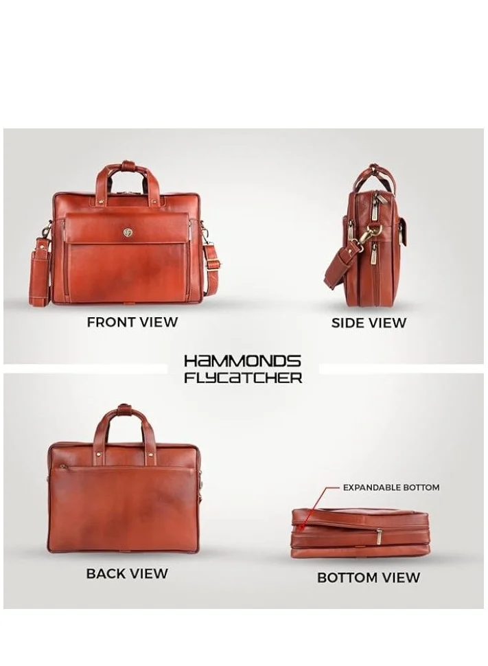 Hammonds Flycatcher  Original Bombay Brown Leather 15.6 inch Expandable Laptop Messenger Bag LB150  | Best Price UAE