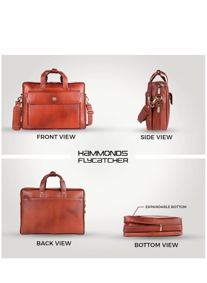 HAMMONDS FLYCATCHER - Original Bombay Brown Leather 15.6 inch Expandable Laptop Messenger Bag LB150 - Image 1