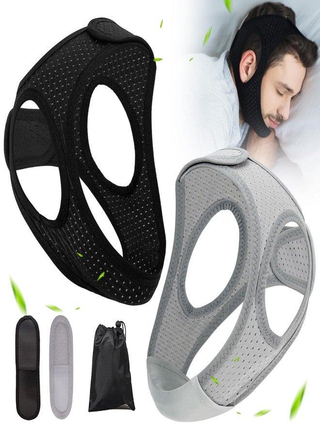 حزام ذقن فورزاكس لمستخدمي أجهزة التنفس CPAP، عبوة من قطعتين - حزام ذقن قابل للتنفس، حل فعال للحد من الشخير، لا يلتصق به الشعر، لا يبهت لونه - أسود ورمادي - Image 1