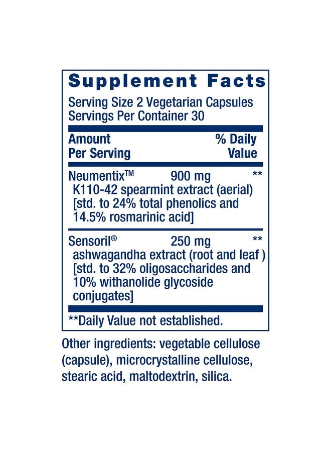 لايف إكستنشن Life Extension Ashwagandha Plus Calm & Focus، مستخلص أشواغاندا، مستخلص النعناع، التركيز، الانتباه، الاسترخاء، تركيبة متقدمة، 60 كبسولة نباتية - Image 2