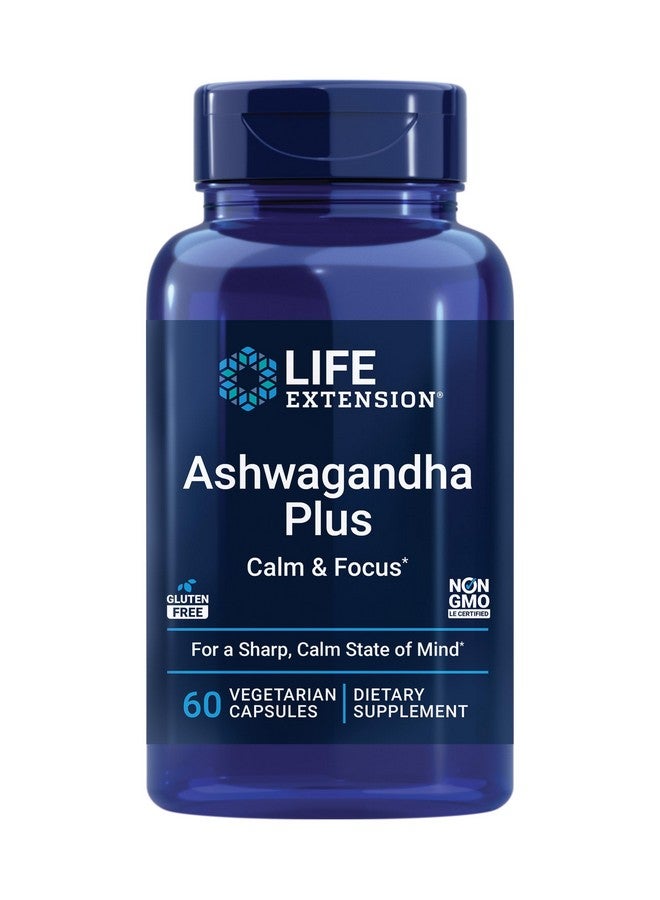 لايف إكستنشن Life Extension Ashwagandha Plus Calm & Focus، مستخلص أشواغاندا، مستخلص النعناع، التركيز، الانتباه، الاسترخاء، تركيبة متقدمة، 60 كبسولة نباتية - Image 1