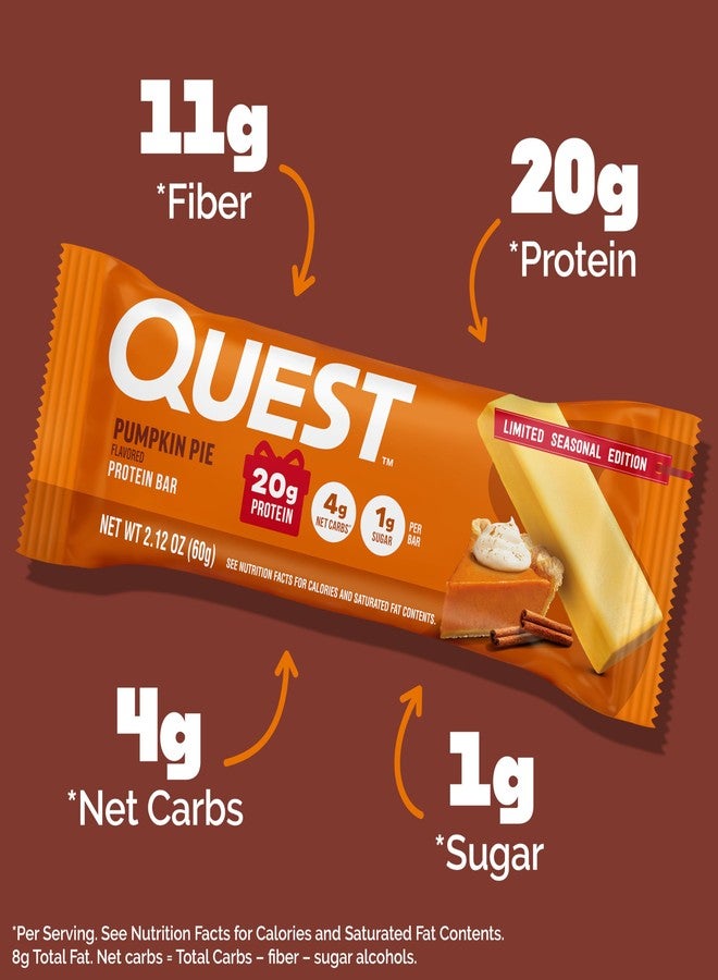 Quest Nutrition Pumpkin Pie Protein Bar, 20g Protein, 4g Net Carb, 1g Sugar, Gluten Free, 12 Count - Image 2
