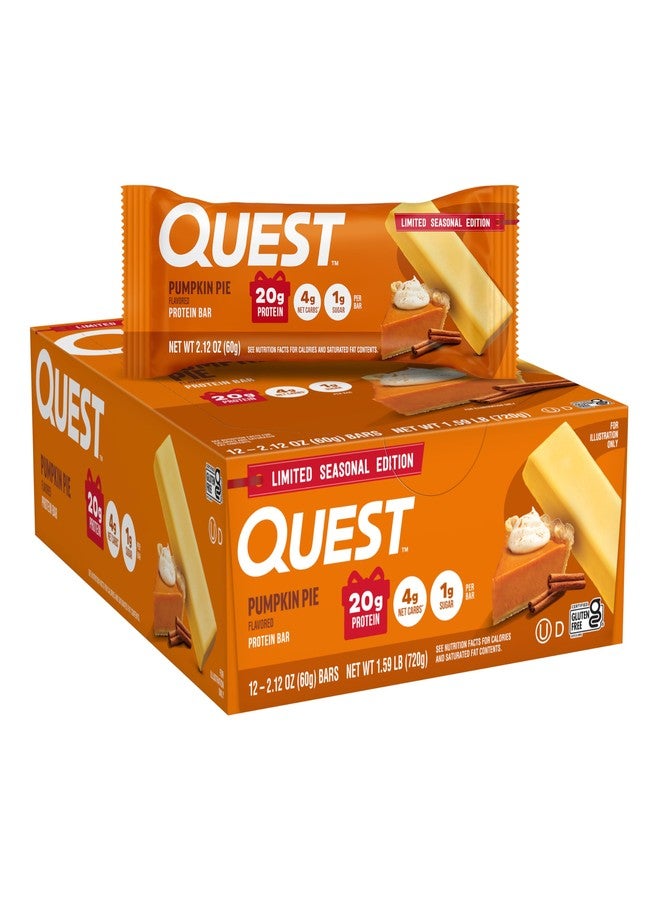 Quest Nutrition Pumpkin Pie Protein Bar, 20g Protein, 4g Net Carb, 1g Sugar, Gluten Free, 12 Count - Image 1