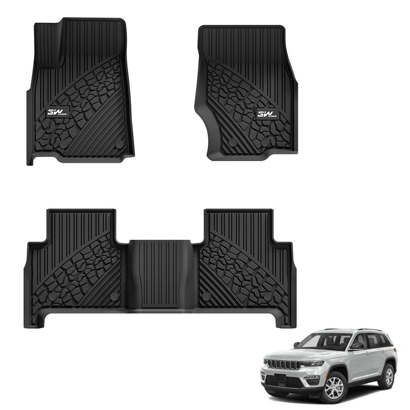 3W Floor Mats Fit for 20222025 Jeep Grand Cherokee Non L or WK TPE All Weather Custom Fit Floor Liner 1st and 2nd Row Full Set Car Mats Black