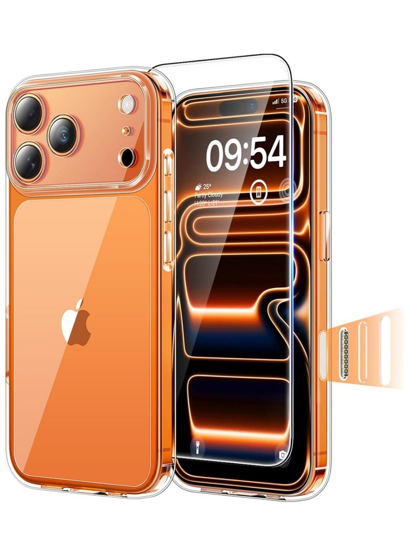 بولوز آيفون 17 برو ماكس حالة + حامي الشاشة ،التحكم الكاميرا حماية الكاميرا الكاملة,الحماية العسكرية-الصف صدمة حالة الهاتف لآيفون 17 برو ماكس, واضح - Image 1