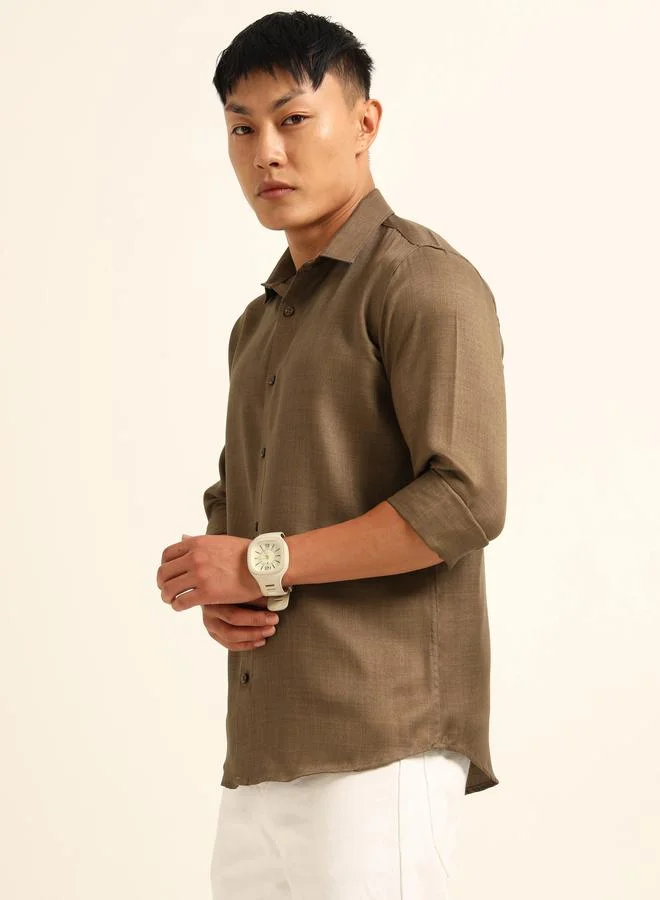 Bushirt Bushirt Men Brown Classic Casual Shirt