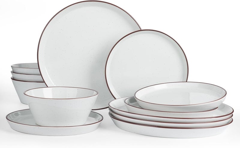 Famiware Saturn 12-Piece Dinnerware Set for 4 - White Stoneware Plates and Bowls - Image 1