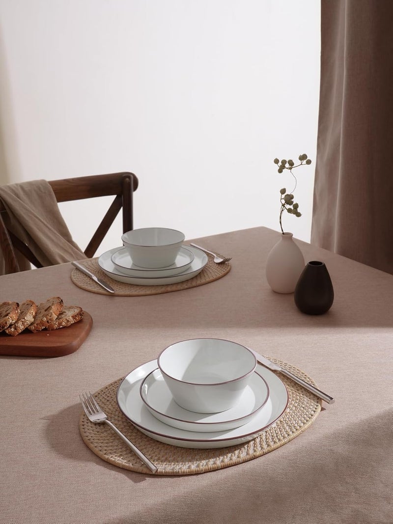 Famiware Saturn 12-Piece Dinnerware Set for 4 - White Stoneware Plates and Bowls - Image 3