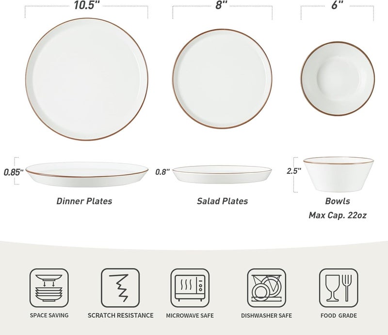 Famiware Saturn 12-Piece Dinnerware Set for 4 - White Stoneware Plates and Bowls - Image 2