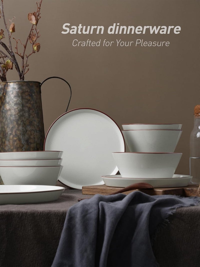 Famiware Saturn 12-Piece Dinnerware Set for 4 - White Stoneware Plates and Bowls - Image 4