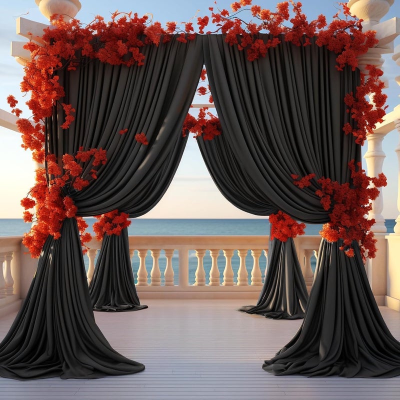 NSSONBEN 20ft x 10ft Wrinkle Free Black Backdrop Curtain for Parties Weddings, 4 Panels Silk Polyester Black Drapes for Backdrop 10 ft Photo Back Drop Cloth for Birthday Graduation Photography Background - Image 5