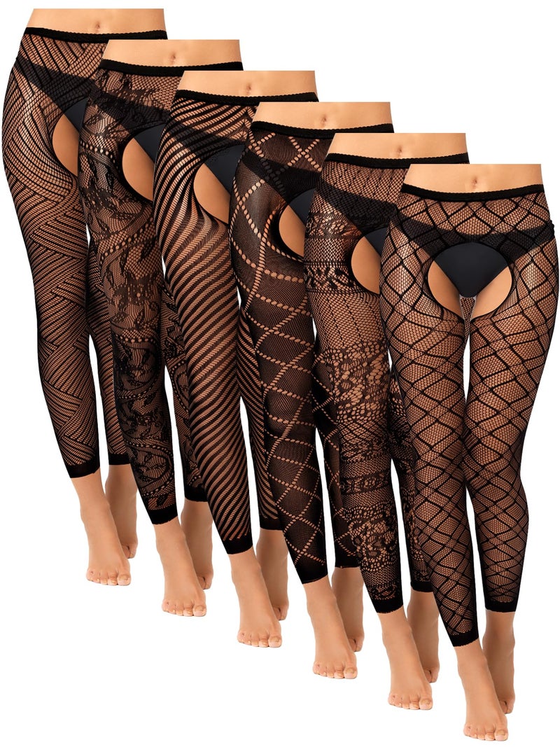 Newcotte 6 Pair Fishnet Stockings for Women Black Footless Thigh High Stockings Plus Size Lace Mesh Thigh High Tights (Elegant Black) - Image 1