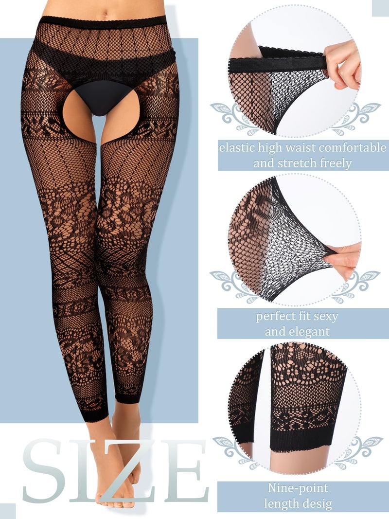 Newcotte 6 Pair Fishnet Stockings for Women Black Footless Thigh High Stockings Plus Size Lace Mesh Thigh High Tights (Elegant Black) - Image 3