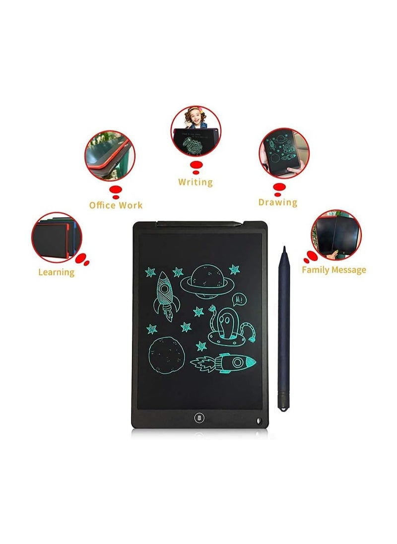 ماركة غير محددة - لوح كتابة LCD مقاس 12 بوصة قلم ذكي للكتابة اليدوية مناسب للعائلة والمدرسة والمكتب والأطفال والبالغين مع قفل وزر مسح ولوحة كتابة إلكترونية ورسم رقمي - سادة (أسود) - Image 1