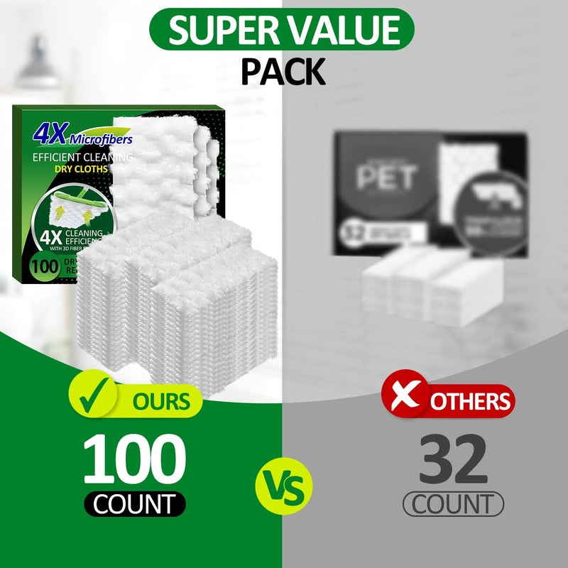 LANARP 100 Dry Sweeping Cloths Compatible with Swiffer Sweeper Mop, Heavy Duty Dry Pads Refills, Cleaning Dust and Pet Hair, Disposable Pet Sweeper Mop Pads for All Purpose Multi Surface Floor Cleaning (100) - Image 4