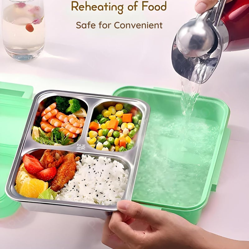 PLUSPOINT Stainless Steel Lunch Box Leak Proof Insulated Air Tight Lunch Box and Portable Utensils, Stainless Steel Lunch Containers, Leak Proof Bento Box for Kids, Adults, Men Women (New Green) - Image 4