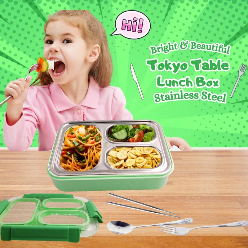 PLUSPOINT Stainless Steel Lunch Box Leak Proof Insulated Air Tight Lunch Box and Portable Utensils, Stainless Steel Lunch Containers, Leak Proof Bento Box for Kids, Adults, Men Women (New Green) - Image 5