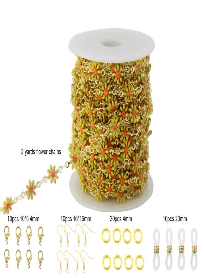 PAMIR TONG Handmade Enamel Sunflower Beading Chain with Golden Plated Brass Findings for Jewelry Making Glass Mask Shoes Clothes Decoration (CC05) - Image 2
