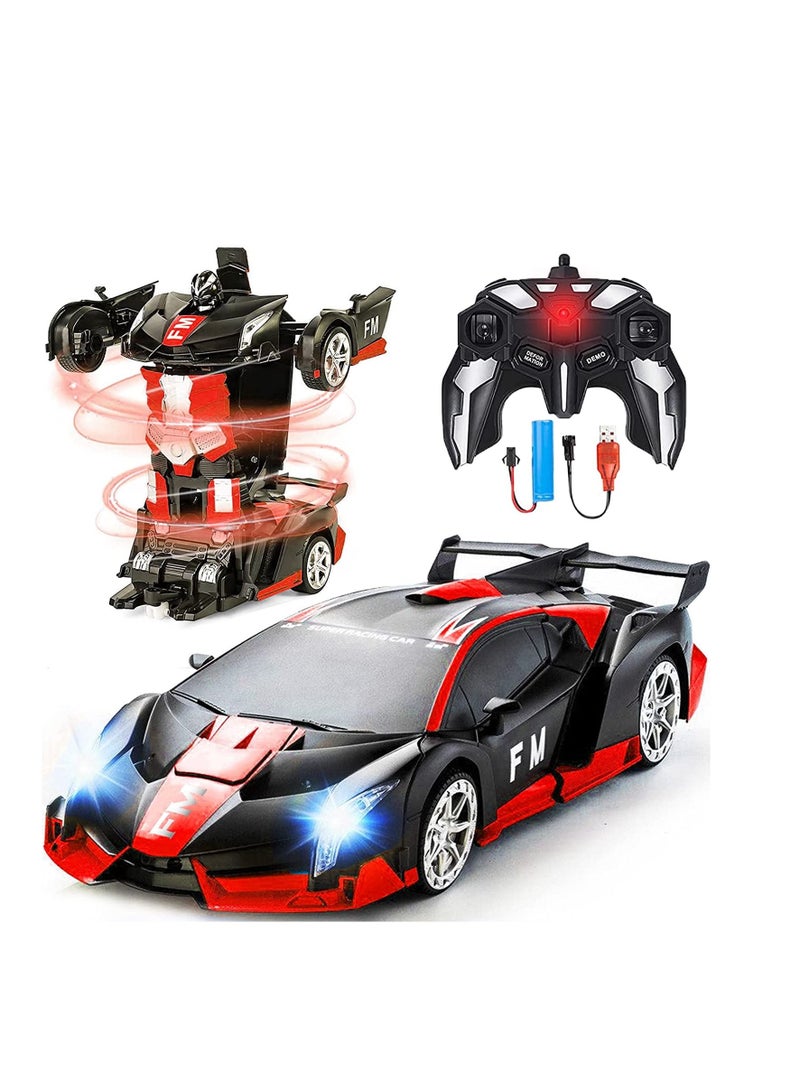 AROAQ FM Red Remote Control Car Transform Robot RC Car with 40MHz Version Remote And One Button Transforming 360 Degree Rotation Drifting Ideal Car Scale and Birthday Gift Toy  - Image 1