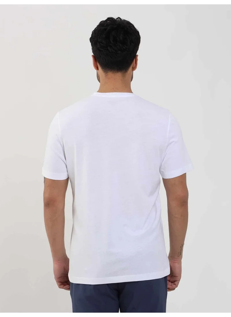 Dufy White Men's Slim Fit Plain V-Neck Tshirt - 105558