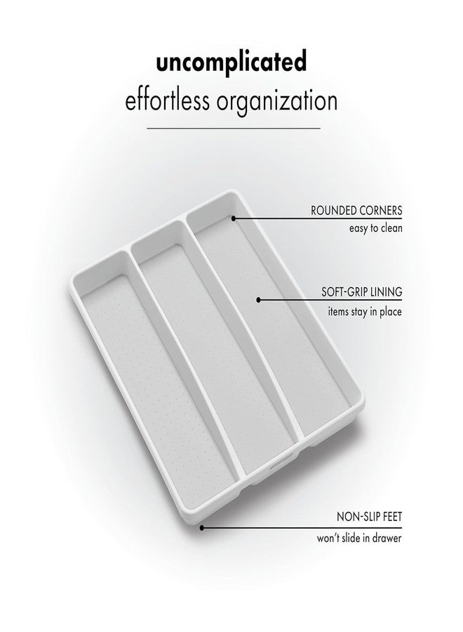 Olpad 3-Compartment Silverware Organizer for Kitchen Drawer, Non-Slip Cutlery Tray with Soft-Grip Lining, Small Flatware Drawer Divider, Multi-Purpose Plastic Storage Bin for Office, Vanity & Junk Drawer - Image 4