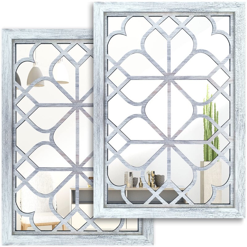 Wocred Set of 2 Rectangular Wall MirrorGorgeous Rustic Farmhouse Accent MirrorRustic White Color Entry Mirror for Bathroom RenovationBedroomsLiving Rooms and More11x15