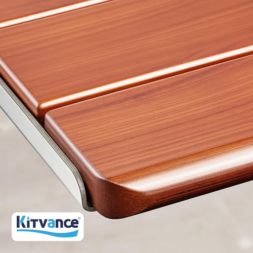 Durtschi [Upgraded Version] 18" ADA Compliant Folding Teak Shower Seat Wall Mounted-Folding Shower Bench, Folding Shower Seat for Inside Shower, Teak Foldable Shower Chair, Fold Down Shower Seat, Max 400lbs - Image 3