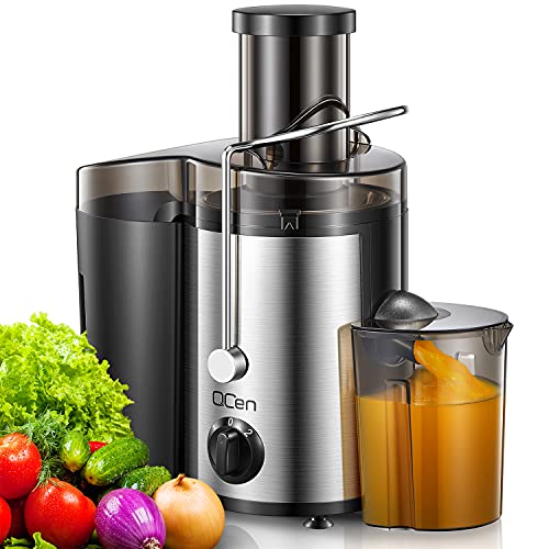 QCen Juicer Machine, 500W Centrifugal Juicer Extractor with Wide Mouth 3” Feed Chute for Fruit Vegetable, Easy to Clean, Stainless Steel, BPA-free (Black) - Image 1