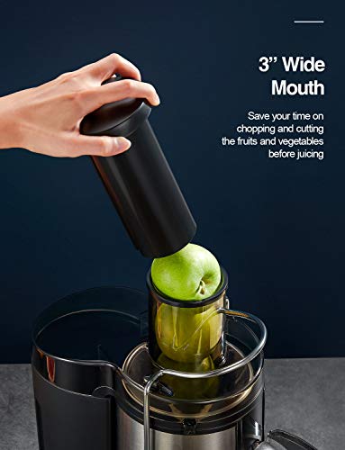 QCen Juicer Machine, 500W Centrifugal Juicer Extractor with Wide Mouth 3” Feed Chute for Fruit Vegetable, Easy to Clean, Stainless Steel, BPA-free (Black) - Image 2