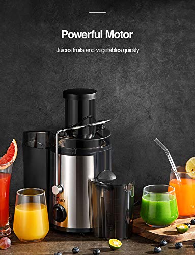 QCen Juicer Machine, 500W Centrifugal Juicer Extractor with Wide Mouth 3” Feed Chute for Fruit Vegetable, Easy to Clean, Stainless Steel, BPA-free (Black) - Image 4