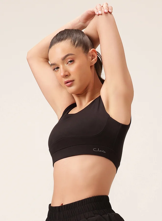 كلوفيا حمالة صدر رياضية سوداء متوسطة الدعم مع وسادات قابلة للإزالة