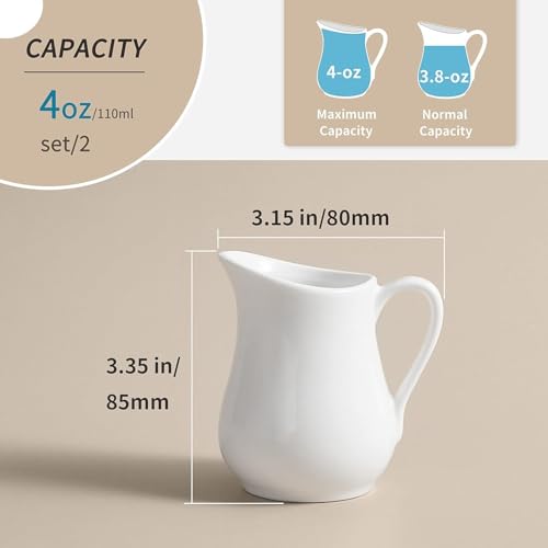 PAUL SONS White Ceramic Creamer With Handle - Coffee Milk Pitcher Serving Sauce Jug for Kitchen, 100ml (Pack of 2) - Image 2