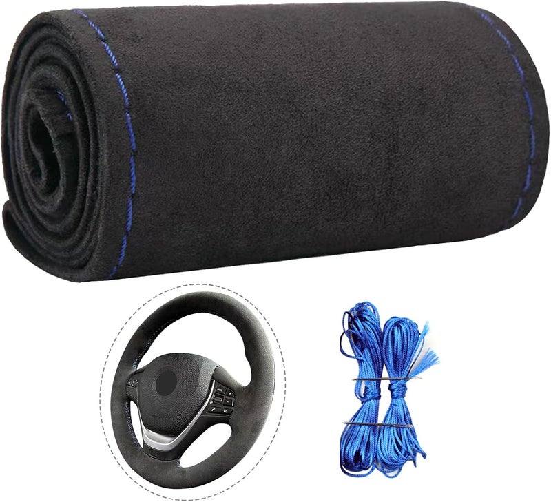 Qiyibei Suede Leather Steering Wheel Cover - DIY Stitch-On Wrap with Needle & Thread (Multiple Thread Colors), Breathable Cowhide, Non-Slip Grip, Fits 15-16 Inch, Comfortable & Durable for Year-Round Use - Image 1