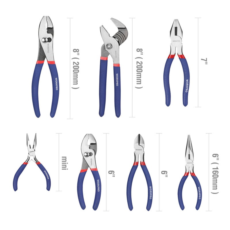 WORKPRO 7-piece WORKPRO Pliers Set with Groove Joint, Long Nose, Slip Joint, Linesman, and Diagonal Pliers for DIY & Home Use - Image 2